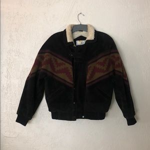 Suede leather and wool bomber jacket